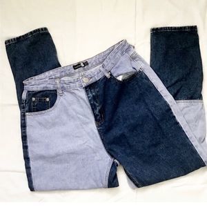 boohooBLUE| Color Block Denim Mom Jeans